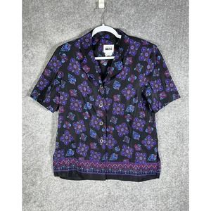 Vintage Leslie Fay Petites Floral Button Up Top Blouse Womens Size 10 Petite 10P